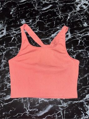 shosho Coral Ribbed Cross-Back Crop Tank